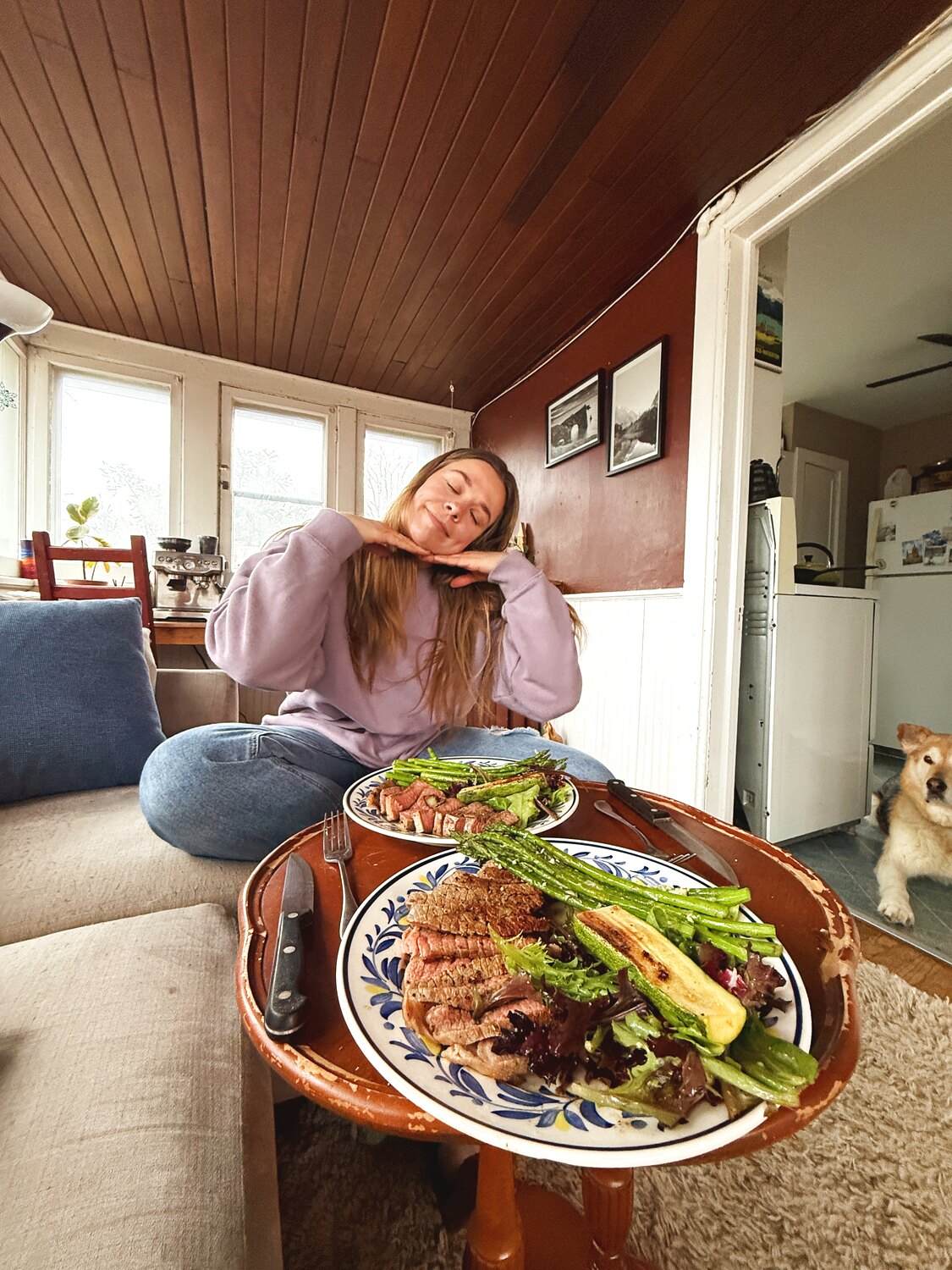 A relaxed meal on the couch